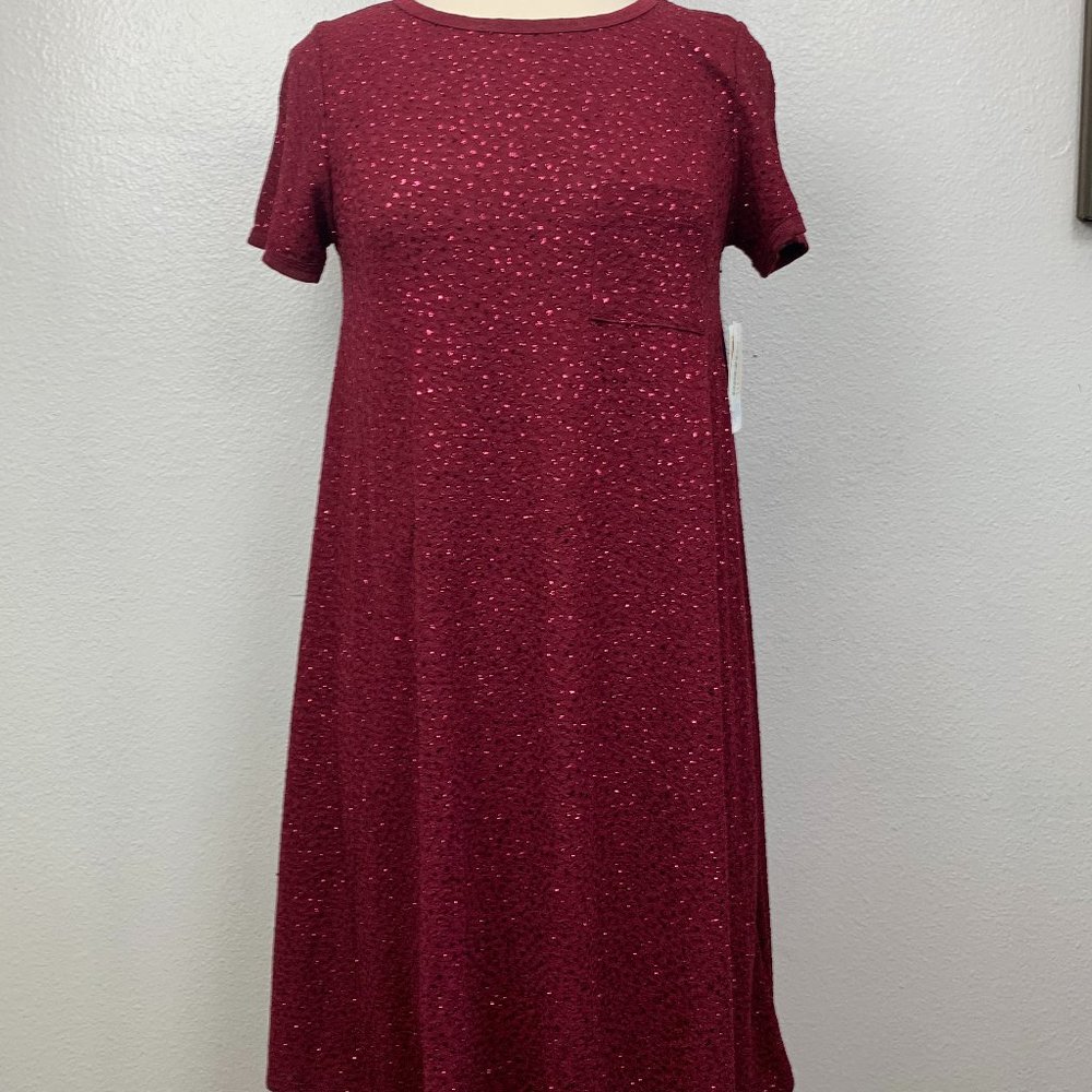 LuLaRoe Carly Burgundy Sequin‎ Hi-Lo Hem Dress